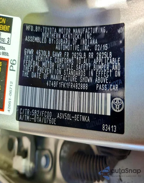 2015 Toyota Camry Le from USA, damaged, VIN 4T4BF1FK1FR482888